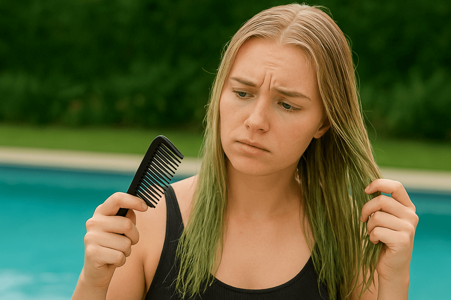 Como tirar o verde do cabelo loiro após piscina | Akuaquece