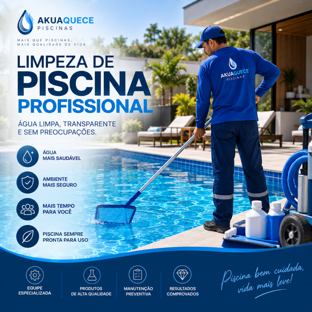 profissional da akuaquece piscinas fazendo a limpeza de piscina em clube