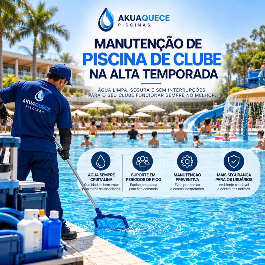 Profissional atuando em uma piscina clube alta temporada